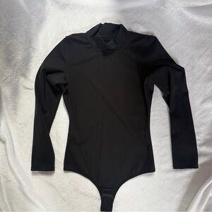 Black Long-Sleeve One-Piece Shapewear Bodysuit Turtleneck Top XS